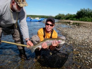 Flyfishing float trips in Alaska's Bristol Bay area fpr Rainbow trout, grayling, char and all 5 species of Pacific salmon