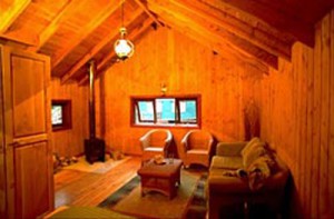 A cabn interior at Trout fishing in Chile at El Patagon Lodge, fly fishing heaven.