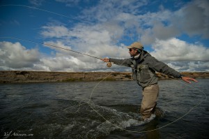 Casting for a sea run brown - Fly fishing for sea run brown trout at the Kau tapen lodge in Tierra del Fuego Argentina 