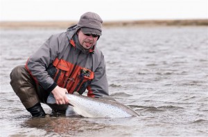 Fly fishing for sea run brown trout at the Villa Maria lodge in Tierra del Fuego Argentina 